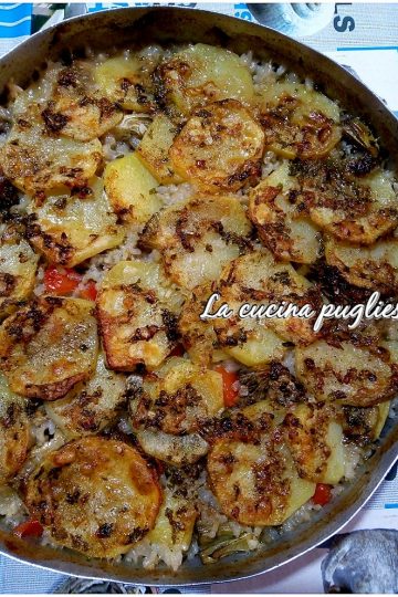 Tiella riso patate e carciofi -lacucinapugliese--