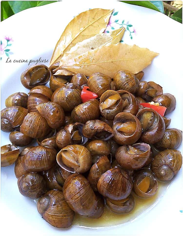 Municeddhre salentine - lumache dal guscio scuro cotte e condite