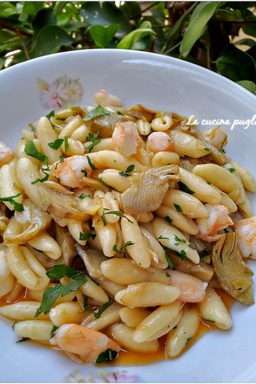 Cavatelli gamberi e carciofi - la cucina pugliese