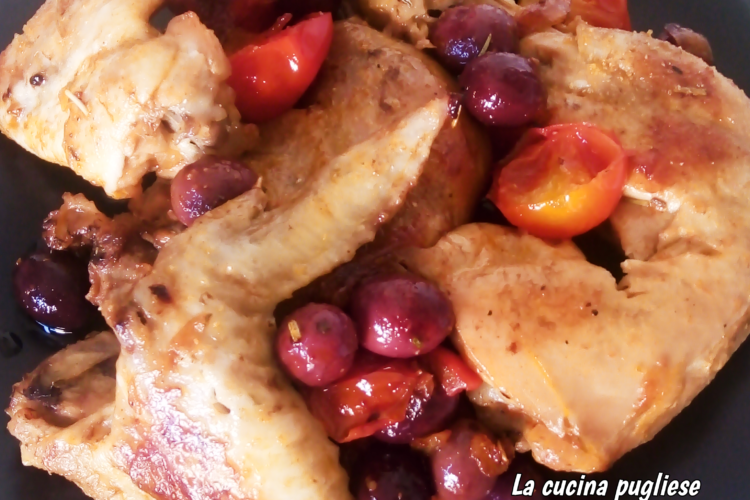 Pollo in padella con pomodorini e olive - la cucina pugliese