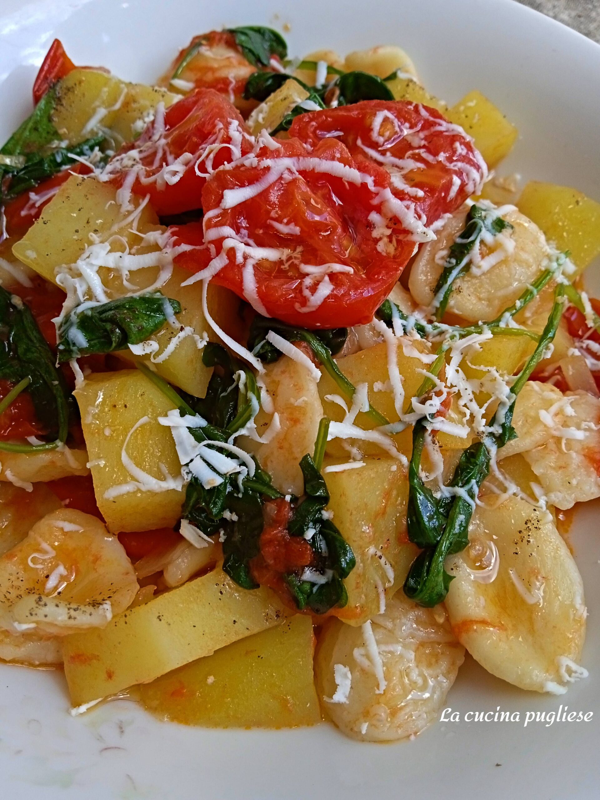 Pasta Bandiera con orecchiette pomodorini rucola patate